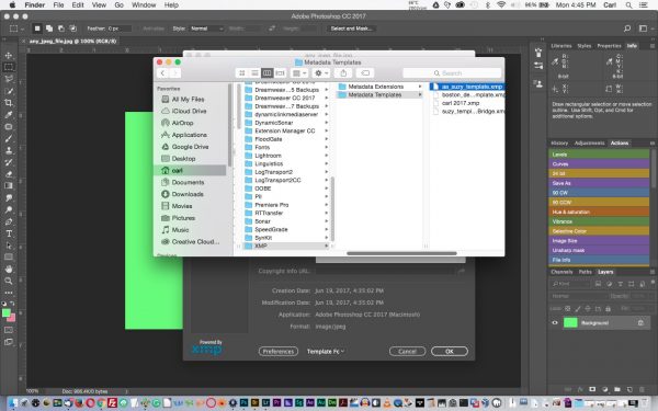 Drag a template directly into the templates folder in Photoshop. 