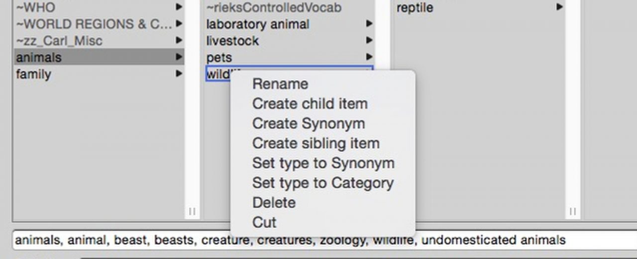 Editing the structured keywords list