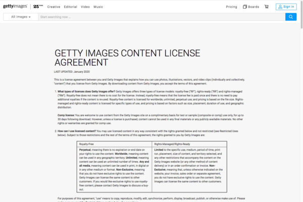 Screenshot of a Getty Images explainer page