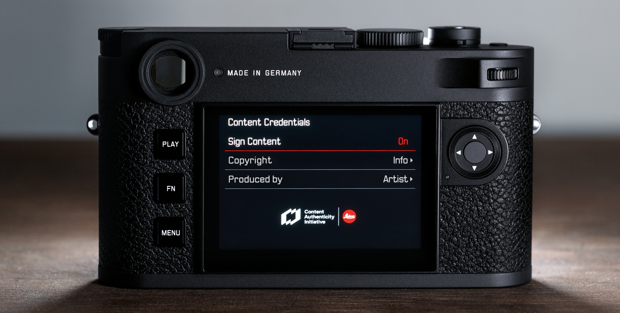 Leica M11-P, showing C2PA setting on the menu screen